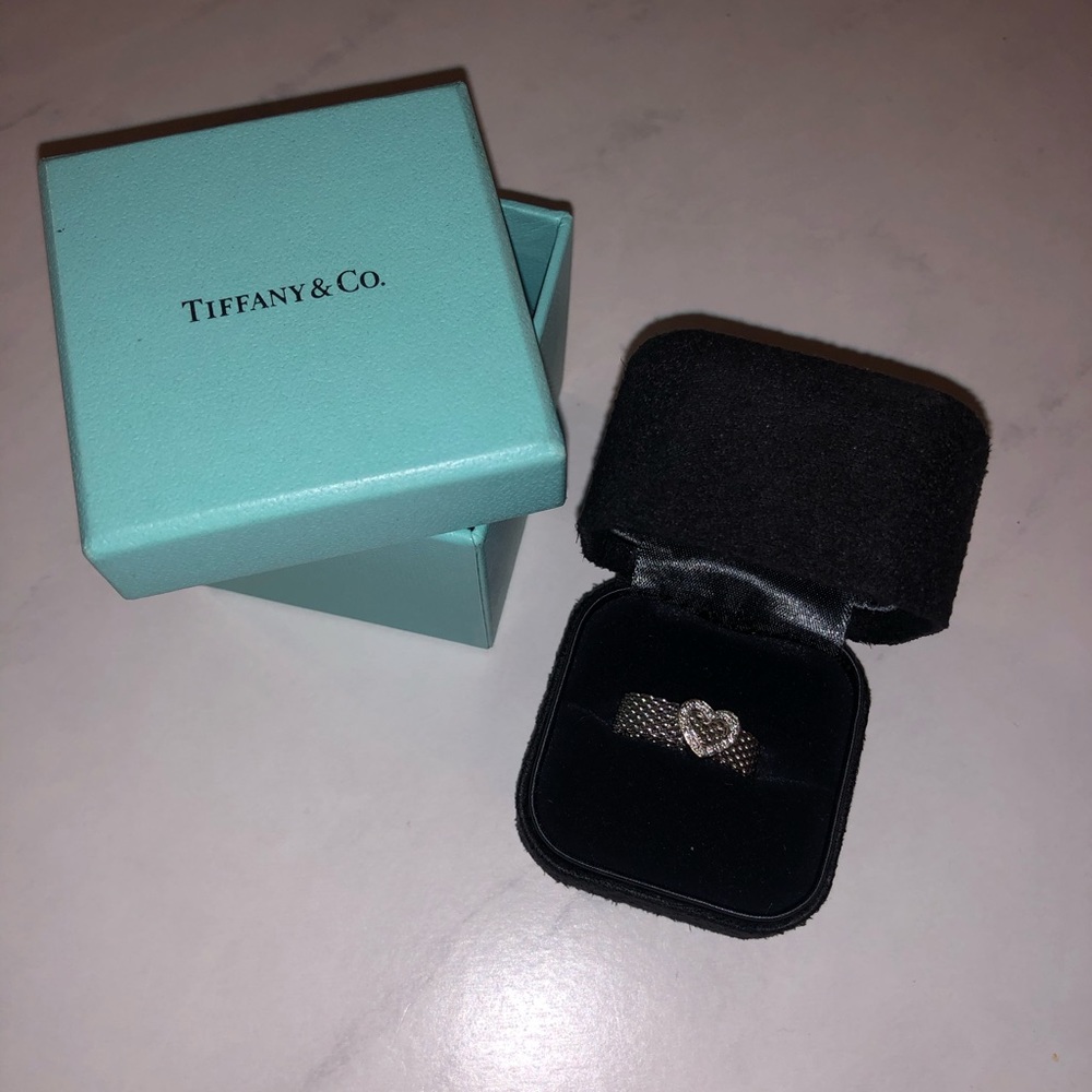 Tiffany&co. 14K Mesh heart ring with diamonds